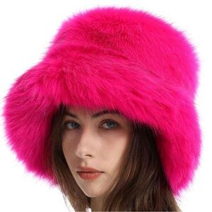 Fuzzy pink bucket hat